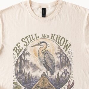 Be Still and Know Bayou Mornings Heron Graphic Tee Natural Gildan